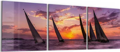 Produktbild von DEQORI Glasbild Echtglas 3x50x50 cm 'Segelboote im Abendlicht' Wandbilder XXL groß