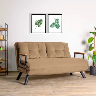 Produktbild von Hanah Home, Sando 2-Seater - Light Brown v2, 2-Sitzer-Schlafsofa, 100 % METALL, Hellbraun, 50 x 133 x 41 cm