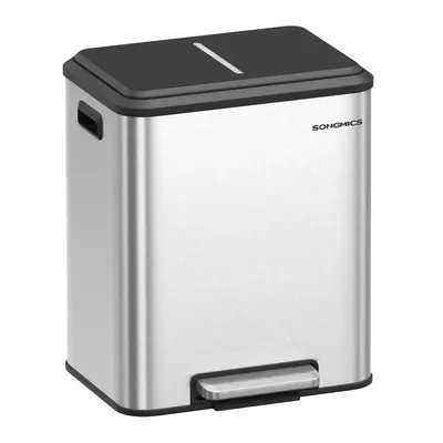 Obrázek produktu pro SONGMICS Kuchyňský odpadkový koš, systém třídění odpadu 2x15 l, 2 přihrádky, ocel, víko SoftClose