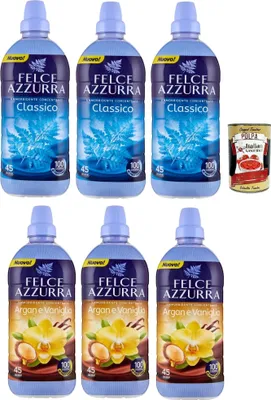 Produktbild von Felce Azzurra Konzentrierter Weichspüler Ammorbidente Concentrato, Argan und Vanille und Classic 6x900ml + Italian Polpa 400g