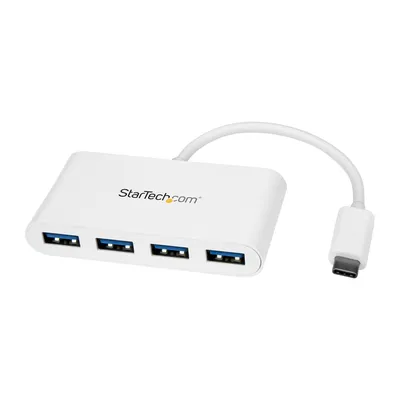 Produktbild von StarTech.com 4 Port USB-C- Hub mit 4x USB-A Anschlüssen (USB 3.0 SuperSpeed 5 Gbit/s) - USB Bus Stromversorgung - Tragbarer Laptop USB-C auf USB-A Adapter-Hub - USB 3.2 Gen 1 Typ C-Hub - Weiß, USB 3.2 Gen 1 (3.1 Gen 1) Type-C, USB 3.2 Gen 1 (3.1 Gen 1) Type-A, 5000 Mbit/s, Weiß, Kunststoff, CE, FCC, RoHS