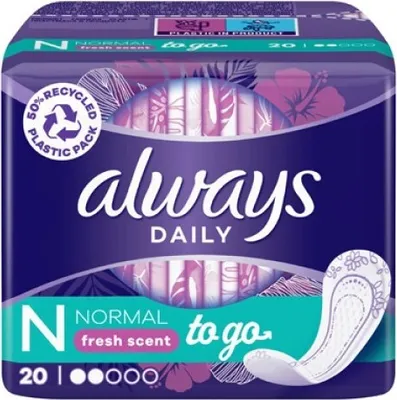 Obrázok produktu pre Always Daily Fresh Normal individuálne balené nohavičky 20 kusov, so sviežou vôňou, pre sviežosť a ochranu