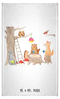 Produktbild von Mr. & Mrs. Panda Gästetuch Waldtiere Picknick - Weiß - Geschenk, Fuchs, Wald, Igel, badezimmer handtuch, Eichhörnchen, Kleines, gäste wc, Klein, Lustige Sprüche