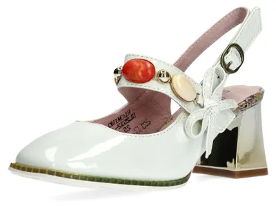 Produktbild von Laura Vita Damen Pumps Slingback Leder Schleife Dekorsteine HICMIMO 16, Größe:39 EU, Farbe:Weiß