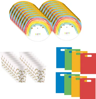 Produktbild von 40-tlg. Regenbogen Party Set für Kindergeburtstag