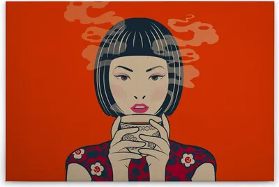 Produktbild von Leinwandbild Japanisch 60 x 90 cm - Wandbild Frau Asiatisch Orange - Keilrahmen Wohnzimmerdeko Wanddeko Wandgemälde