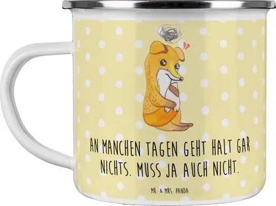 Produktbild von Mr. & Mrs. Panda Teetasse Fuchs Depressionen - Gelb Pastell - Geschenk, Pott, becher emaille, Haferl, Tasse, Teebecher, Depressiv