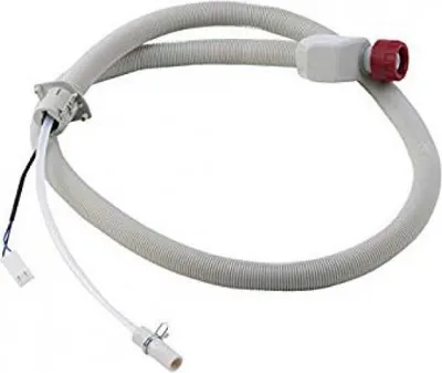 A washing machine drain hose with electrical connectors.