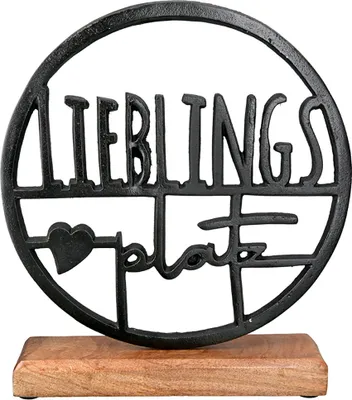 Zdjęcie produktu dla GILDE Standrelief, rund, "Lieblingsplatz", Schriftzug, Aluminium, Mangoholz, schwarz, , 2 Stück wie abgebildet, L. 5 cm, B. 22,5 cm, H. 25 cm 50569