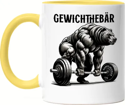 Produktbild von Gewichthebär Bären Tasse Gelb - Lustige Fitnessidee