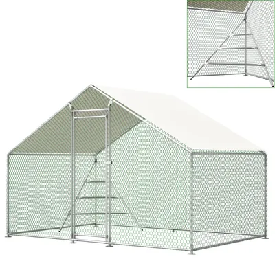 Image de ELANDEPOT Enclos pour petits animaux 303 × 200 × 200 cm blanc échelle portes porte verrouillable résistant aux intempéries acier galvanisé
