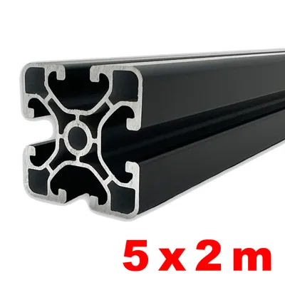 Produktbild von Alu Nutenprofil 40x40 mm Nut 8 Länge 5 x 2 m schwarz eloxiert E6/C35  - ultraleicht 2 m Pakete Alu Nut Profil Nutprofil - 10 m