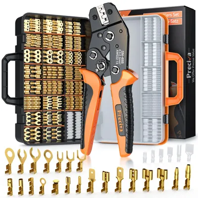 Produktbild von Crimpzange Flachstecker Set, Preciva Flachsteckhülsenzange 0,5-2,5 mm² Crimpzangen Krimpzange Crimpwerkzeug mit Aufbewahrungsbox und 690 Stück Flachsteckhülsen