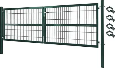 Produktbild von Gartentor Tor Gartenzaun Zaun 300x80 cm Doppelflügelig Gartentür aus Metall für Stabmattenzaun Abschließbar inkl. Pfosten Grün