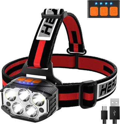 Produktbild von Stirnlampe/Taschenlampe/950 Lumen, ultraleicht, helle, wiederaufladbare LED-Stirnlampe mit weiss-rotem Licht/wasserdichte Stirnlampe mit Bewegungssensor/7 Modi fuer Outdoor-Camping, Laufen, Radfahren, Angeln