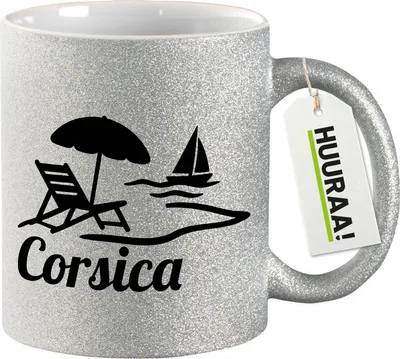 Produktbild von Huuraa Glitzertasse Corsica Frankreich 330ml Silber Keramik Kaffeebecher Geschenkidee