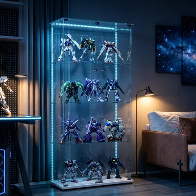 Zdjęcie produktu dla INONEFT Szklana witryna z oświetleniem LED, 2 drzwiami i 4 półkami, wymiary: 163 x 78,5 x 35 cm, witryna kolekcjonerska do eksponowania przedmiotów kolekcjonerskich, kolor biały