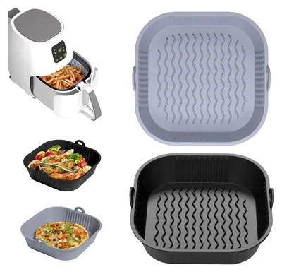 Obrázok produktu pre Silikónová forma na pečenie Air Fryer 21 cm, 2 kusy, pre horúci vzduch, mikrovlnnú rúru a rúru, šedá a čierna