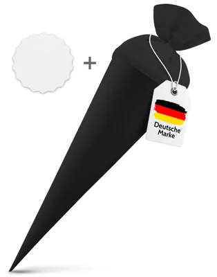 Produktbild von itenga Set Schwarz Schultüte Rohling 70 cm rund + Namensschild Stern (Motiv 195)