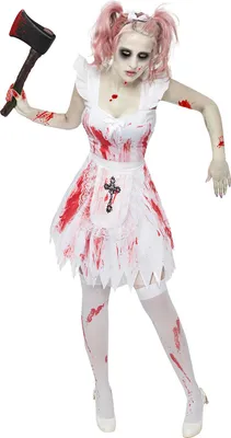 Zdjęcie produktu dla Kostium zombie druhny Halloween kostium damski biało-czerwono-czarny S / M