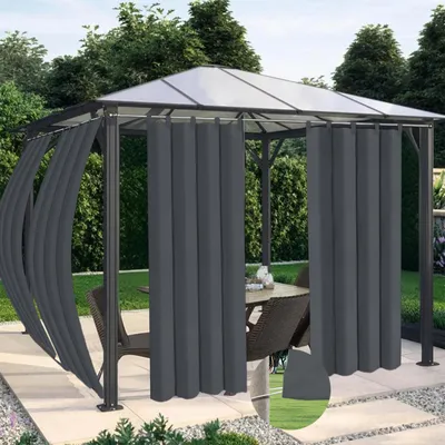 Immagine prodotto di Tenda impermeabile, antivento e oscurante con passanti, per soggiorno, camera da letto, giardino e terrazze, grigio scuro, L132 x A213 cm