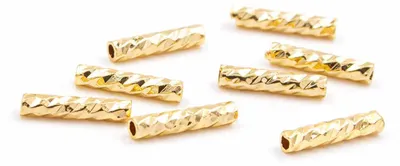 Produktbild von Vintageparts Röhrenperlen geschliffen Messing 18k Gold beschichtet 7 mm, 8 Stück