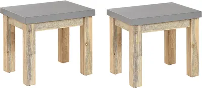 Produktbild von BELIANI Hocker Grau / Heller holzfarbton Faserzement / Akazienholz 2er Set Indoor & Outdoor Garten Schlafzimmer Wohnzimmer