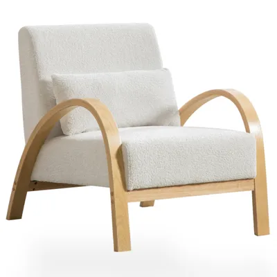 Productafbeelding van Zit-/relaxfauteuil voor de woonkamer, comfortabele fauteuil voor thuis, chenille fauteuil met armleuningen, gebogen houten armleuningen