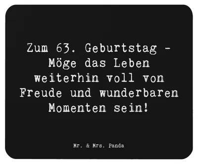 Produktbild von Mr. & Mrs. Panda Mouse Pad Spruch 63. Geburtstag Freude - Schwarz - Geschenk, Mauspad, laptop mousepad, persönliche Aufmerksamkeiten, liebevoll gestaltet, pc, Glückwunsch