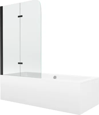Produktbild von Mexen Cube rechteckige Badewanne 170 x 80 cm mit Verkleidung und 2-flügeliger Duschwand 100 cm, transparent, schwarz - 55051708?