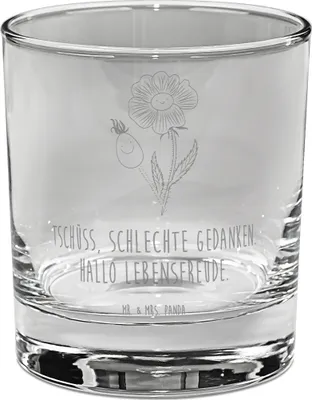 Produktbild von Mr. & Mrs. Panda Whiskyglas Blume Hagebutte - Transparent - Geschenk, Tumbler Glas, Schlechte Gedanken, Gravur, Whisky, Garten, Rocks, Lebensfreude