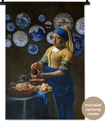 Produktbild von MuchoWow® Wandteppich Wandbehang Milchmädchen - Vermeer - Das Mädchen mit dem Perlenohrring 60x90 cm Tapisserie Dekoration Wandtuch - Foto-Teppich - Abwaschbar