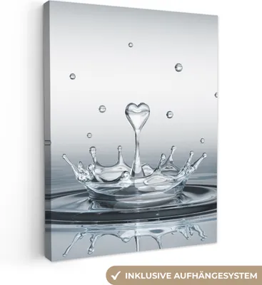 Produktbild von MuchoWow® - Leinwandbilder - Abstrakt - Modern - Wasser - Herz, Wandbild, Wanddeko Bilder Wohnzimmer, 90x120 cm
