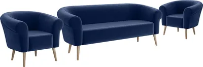 Produktbild von MEBLINI Mini Sofa Set 3-1-1 für Wohnzimmer - Mini Lounge für fünf Personen - Küchensofa - Sofa Klein - Sitzgarnitur - Polstergarnitur - Sofagarnituren - EMILIA - 3+1+1 - Blau Samt