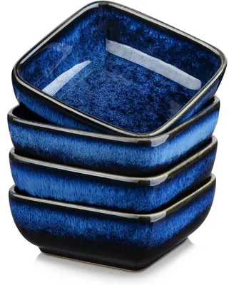 Productafbeelding van Set van 4 keramische schaaltjes, vierkant, voor sauzen of dips, blauw