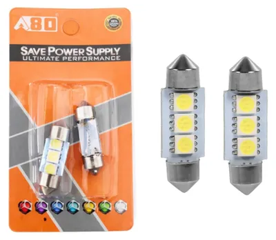 Obrázok produktu pre Sada 2 ks LED žiaroviek C5W 31 mm, 3× SMD 5050, 6000–6500 K, biele svetlo – v blistri
