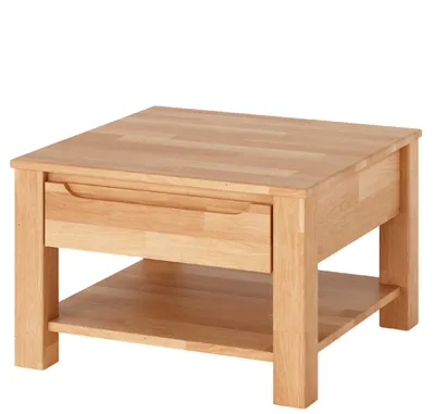 Produktbild von Couchtisch Kernbuche Massivholz 70x70 cm mit Schublade Wohnzimmertisch