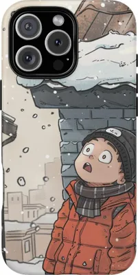 Produktbild von Winterlicher Chibi-Mann blickt zum verschneiten Dach – Hülle Kompatibel mit iPhone 16 Pro Max