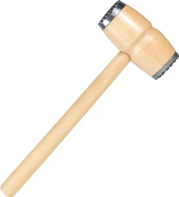 Image de Maillet à viande en bois de 29 cm avec 2 embouts en métal | Pilon de cuisine en bois | Maillet en métal pour escalopes | Ustensile en bois