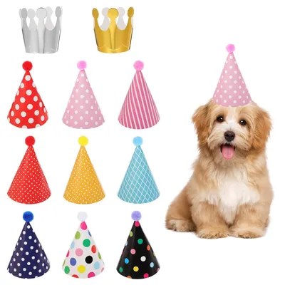 11 bunte Partyhüte mit Pompons für Kuscheltiere & Feste