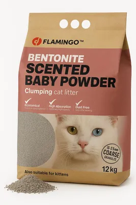 Image de Flamingo : Litière pour chats, agglomérante, parfum poudre pour bébé, 12L (12 kg), pour 1 chat