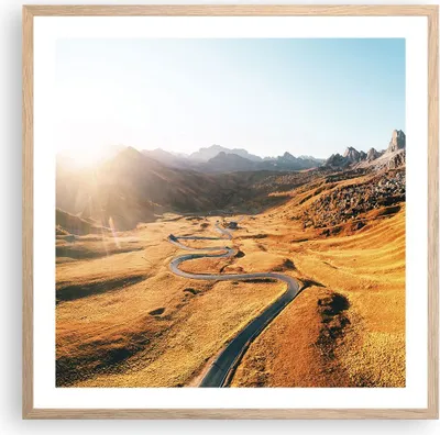 Produktbild von Gerahmtes Poster - Rahmen in heller Eiche - Sonne Berge Weg - 60x60 cm - Wand Bild - Wanddeko - Wandbilder - Kunstposter - Wandposter - Bilderrahmen - Bilder - Kunstdruck - P2NAC60x60-4836