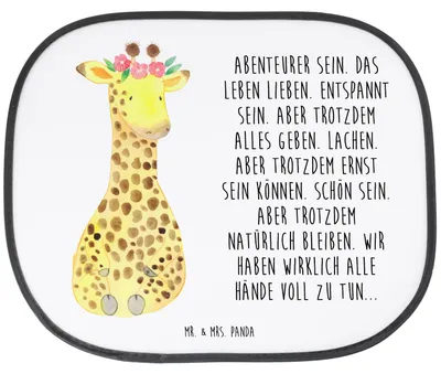 Produktbild von Mr. & Mrs. Panda Sonnenblende Auto Giraffe Blumenkranz - Weiß - Geschenk, Sonnenschutz für, Afrika, Freundin, Selbstliebe, Pkw, Seitenscheibe, autofenster, Abenteurer