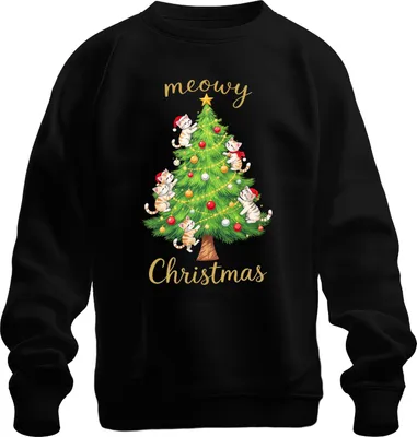 Produktbild von meowy Christmas Katzen Weihnachtsbaum niedlich Katzenliebhaber Uni Sweatshirt Pullover, Schwarz, 3XL