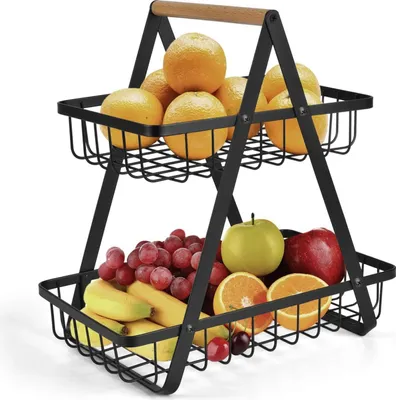 Produktbild von Obst Etagere Obstkörbe mit 2 Etagen Obstschale Moderne Obstschale, Praktischer Obstkörbe aus Metall für Brot, Gemüse, Snacks, Eckregal Stehend