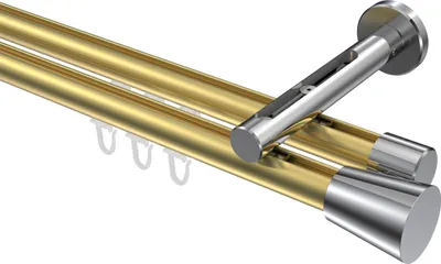 Produktbild von Interdeco Innenlaufstange / Gardinenstange mit Innenlauf Messing-Optik / Chrom, Typ Siteno Sitra (Konus), 20 mm Ø 2-läufig, 120 cm