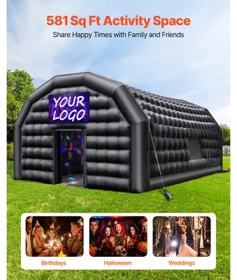 Produktbild von Aufblasbares Partyzelt 9x6x4 m, Würfelzelt Nachtclub Pavillon, Hochzeitszelt Oxford-Gewebe, Schwarz | 54 m² | 1100 W Gebläse | 10 Min. Aufbau