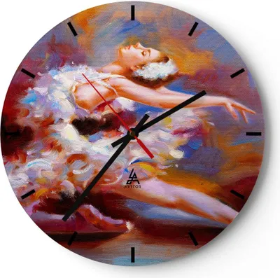 Produktbild von Wanduhr - Rund - Glasuhr - Balletttänzer tanzen - 30x30cm - Schleichendes Uhrwerk - Lautlos - zum Aufhängen bereit - Dekoration Modern - Wanddekoration aus Glas - C3AR30x30-3463