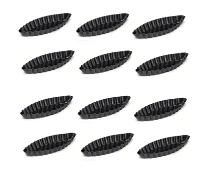 Produktbild von 12 x Backform Schiffchen 100mm oval gewellt für Desserts Tartes Antihaftbeschichtung Lebensmittelecht Gastro-Qualität