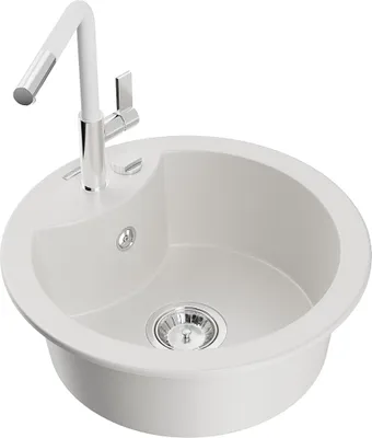 Zdjęcie produktu dla Mexen Diego zlewozmywak granitowy 1-komorowy z baterią kuchenną Flora, biały - 6512-20-670401-02